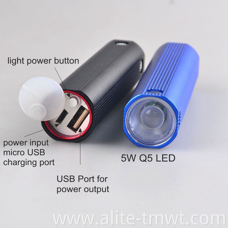 Portable 3w LED Mini USB Rechargeable Flashlight Torch light With Powerbank